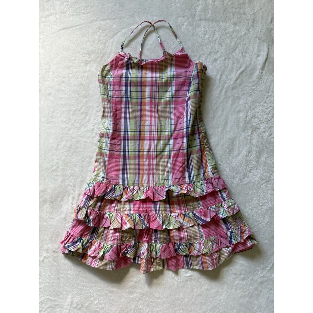 Girls Ralph Lauren Pink Plaid Ruffle Dress Spring Summer 100% Cotton Size 16 NWT